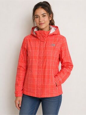 The North Face Resolve Hyvent Plaid Waterproof Rain Jacket Orange Size Medium